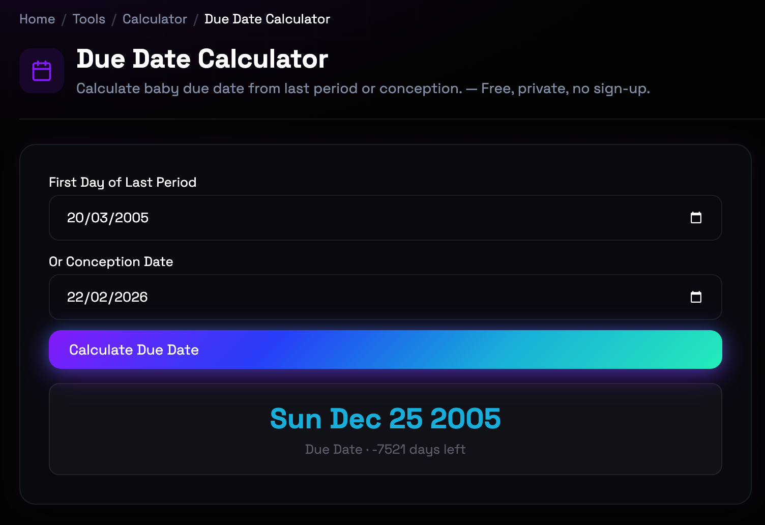 How to use Due Date Calculator online — free, fast, and private